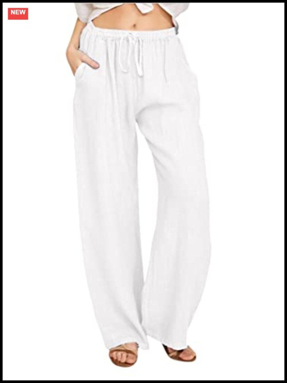 Women's Cotton Linen Drawstring Waist Wide Leg Palazzo Pants